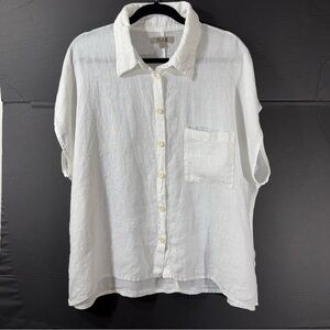 Flax White Linen Boxy Cap Sleeve Button Down Shirt